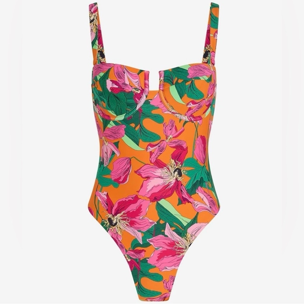 LAST CHANCE! Express Floral One Piece Swimsuit - Orange, Pink, Green